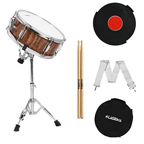 LAGRIMA 14X5.5 inch Snare Drum Set for Student, BeginnersÂ with Gig Bag, Sticks, Strap, Stand and Practice Pad Kit, Tiger Stripe