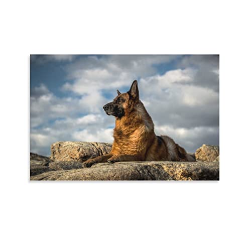Tableau Toile Animal Peinture Murale Cadre Berger Allemand Majestueux Moderne Art Poster Decoration Pour Le Maison,Salon,Chambre,Cuisine-20X30Inch(50X75Cm)Chien