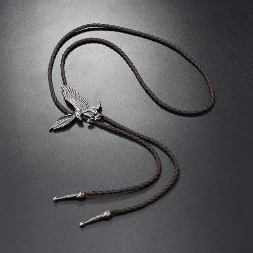 Image of Bolo Tie for Men Women Cowboy Turquoise Celtic Natural Tiger Eye Stone Longhorn Bull Western Leather Bolo Necktie