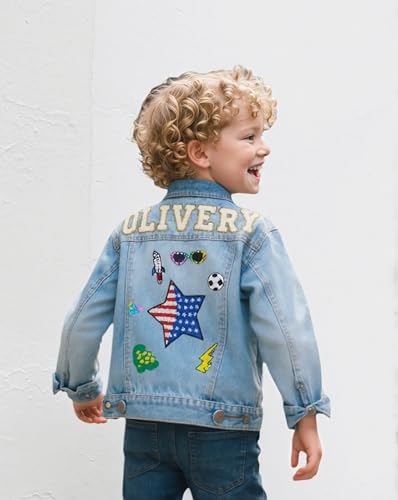 Personalized Kids Girls Boys Denim Jacket with Name,Brithday Gifts Patch Jean Jacket,Long Sleeve Button Down Outerwear for Girls Boys 1-13years3