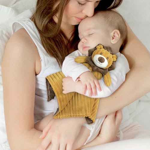 Image of Baby Security Blanket for Boys and Girls Lovey Lion 15 Inch Brown