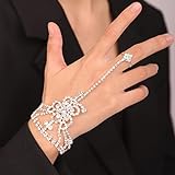 Chargances Silver Sparkly Crystal Finger Ring Bracelet Bridal Rhinestone Slave Chain Link Bangle Wedding Hand Harness Bangle Hand Jewelry Accessories for Women and Girls (Style 5)
