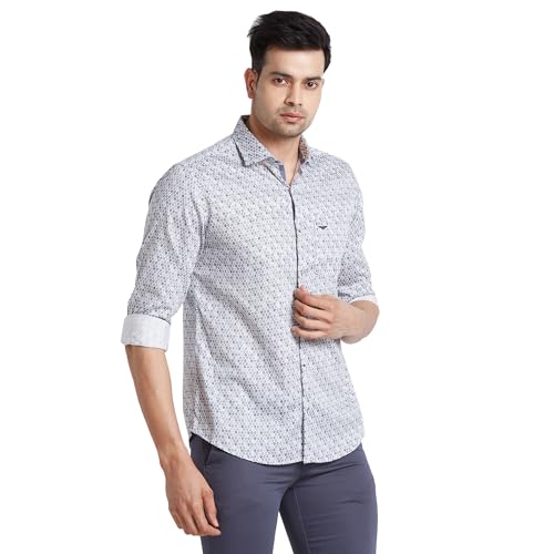 Image of Park Avenue Men's Print Pattern Slim Fit Pure Cotton Full Sleeve Cut Away Collar Casual Shirt