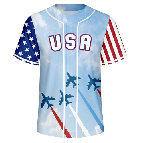 Rgubvui American Flag Baseball Jersey for Independence Day Patriotic Shirts 4th of July Gifts for Men Women Youth L