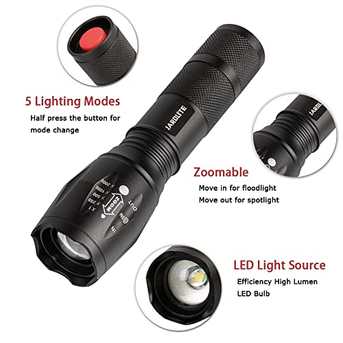 Jardlite Led Emergency Handheld Flashlight, 4 Pack, Adjustable Focus, Water Resistant With 5 Modes, Best Tactical Torch For Hurricane, Camping, Dog Walking #TOP3