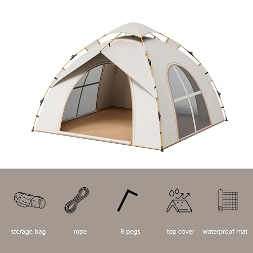 Carpa Automática Camping 2-3 Personas con Protección UV Beige miniatura 2