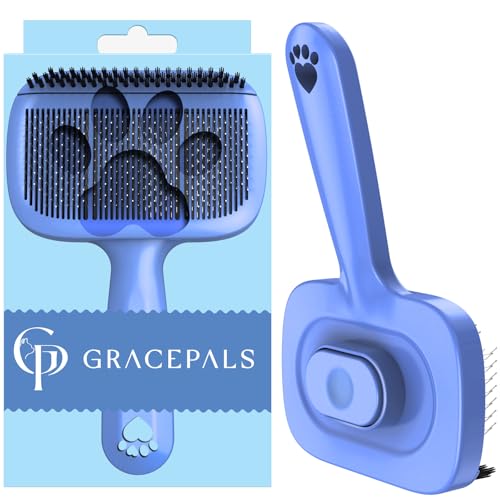GracePals Self Cleaning Dog Brush for Shedding - Bristle Brush and Long/Short Needles Design, Skin...