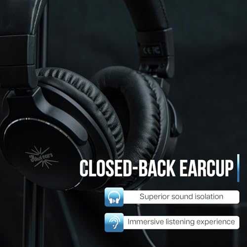 Image of Linsoul Kiwi Ears Division Over Ear Headphone, 40mm Dynamic Driver Monitoring Headphones, Wired Gaming Headphone, DJ Headphones for Professional Musicians Engineers (Black)