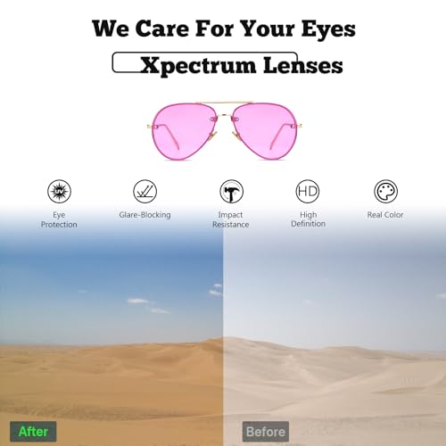 Image of Xpectrum Classic Double Bridge Metal Aviator Sunglasses for Women Men Trendy Retro UV400 Rimless Sun Glasses