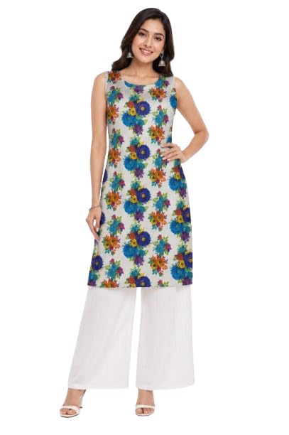 Kurti Palazzo Set Multicolour Floral Print Sleeveless-image-15
