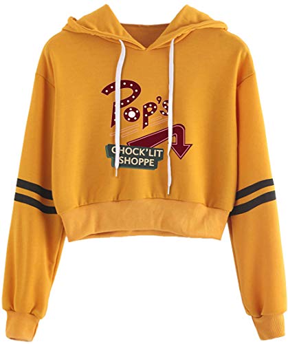 EMILYLE Femme Sweat Riverdale South Side Serpents à Rayures Pull Court Imprimé Serpents Hoodie Crop Top, Jaune Pop XS