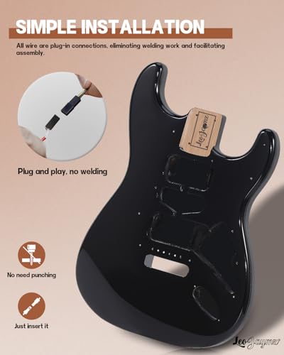 Image of Leo Jaymz DIY ST Style Electric Guitar Kits,Spray-painted Mahogany Body,Laurel Wood Fingerboard and Maple Neck, including all Components (ST Black)