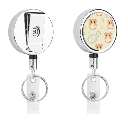 Cute Hamster Retractable Badge Holder Metal ID Name Holder Key Ring with Belt Clip