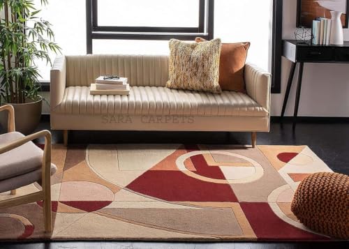 Image of Modern Abstract Hand Tufted Wool Floor Carpet for Home decore Living Room|Home and Bedroom & Hall 9x12feet (270 x 360cm) Beige H31
