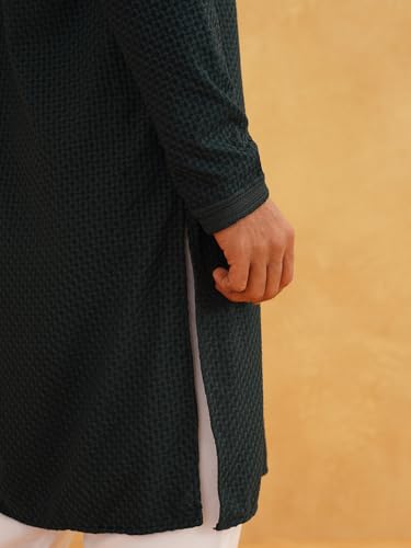 Image of Sojanya (Since 1958 Men'S Geometric Embroidered Thread Work Cotton Straight Long Kurta