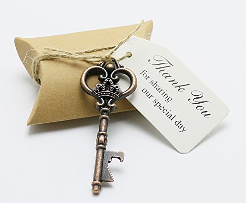 50pcs Wedding Favors Candy Box w/ Antique Skeleton Key Bottle Openers Escort Card
