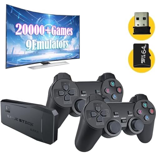 Wireless Retro Game Console,Retro Gaming Console,Retro Game Stick,Plug & Play Video TV Game Stick with 20600+Games Built-in,9 Emulators,with Dual 2.4G Wireless Controllers(64G)