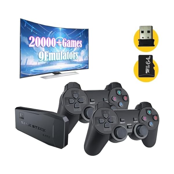 Wireless Retro Game Console,Retro Gaming Console,Retro Game Stick,Plug & Play Video TV Game Stick with 20600+Games Built-in,9 Emulators,with Dual 2.4G Wireless Controllers(64G)