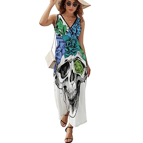Robe à volants imprimé succulentes et crâne sans manches en L