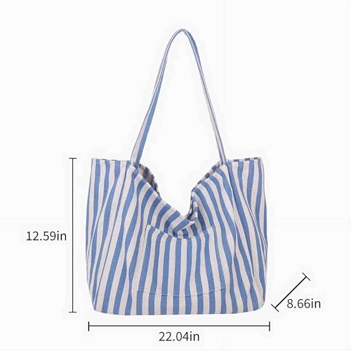 Bolso tote de lona para mujer, tamaño mediano con rayas miniatura 4