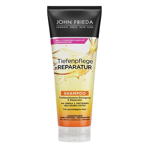 John Frieda Cuidado profundo + champú reparador – Contenido 250 ml – Limpieza y reparación profundamente eficaz – Para cabello dañado y extremadamente dañado