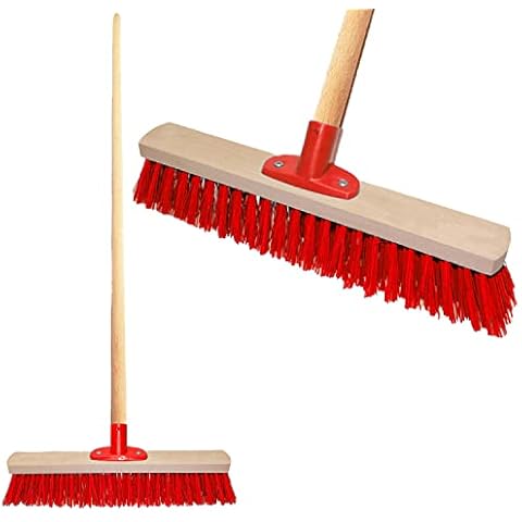 Cotarba Garden Sweeping Brush Outdoor Broom 16" Stiff Sweeping Brush With Handle Yard Garden Decking Outdoor Garden Patio Sweeper Stiff Heavy Duty Hard Brush Broom Plastic Bracket Red Brush Cover