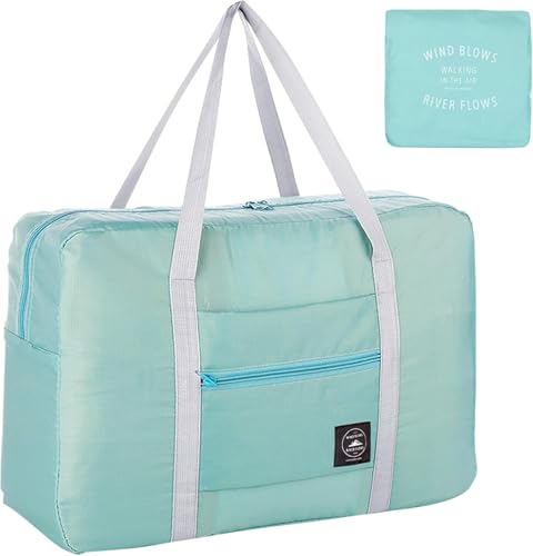 Bizvan Foldable Travel Duffel Bag Large Waterproof Lightweight Tote for Clothes Storage Black with White Straps (Green)
