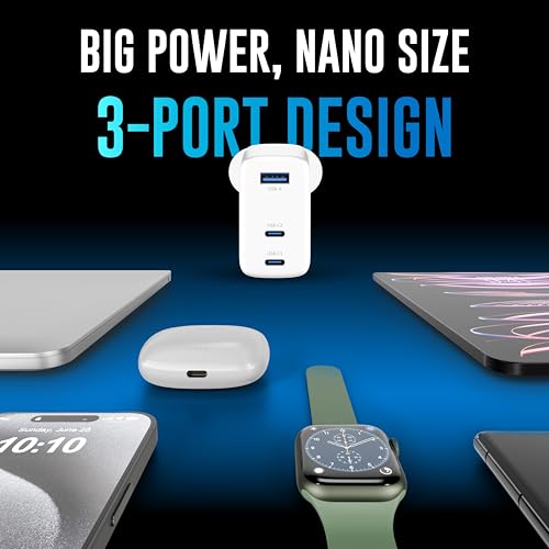 Image of URBN 67W GaN Adapter with 3 USB Port| Super Fast Dual Port Type-C and Type-A Charger | Smart USB Compact Mobile Adapter with Multi-Layer Protection (White)