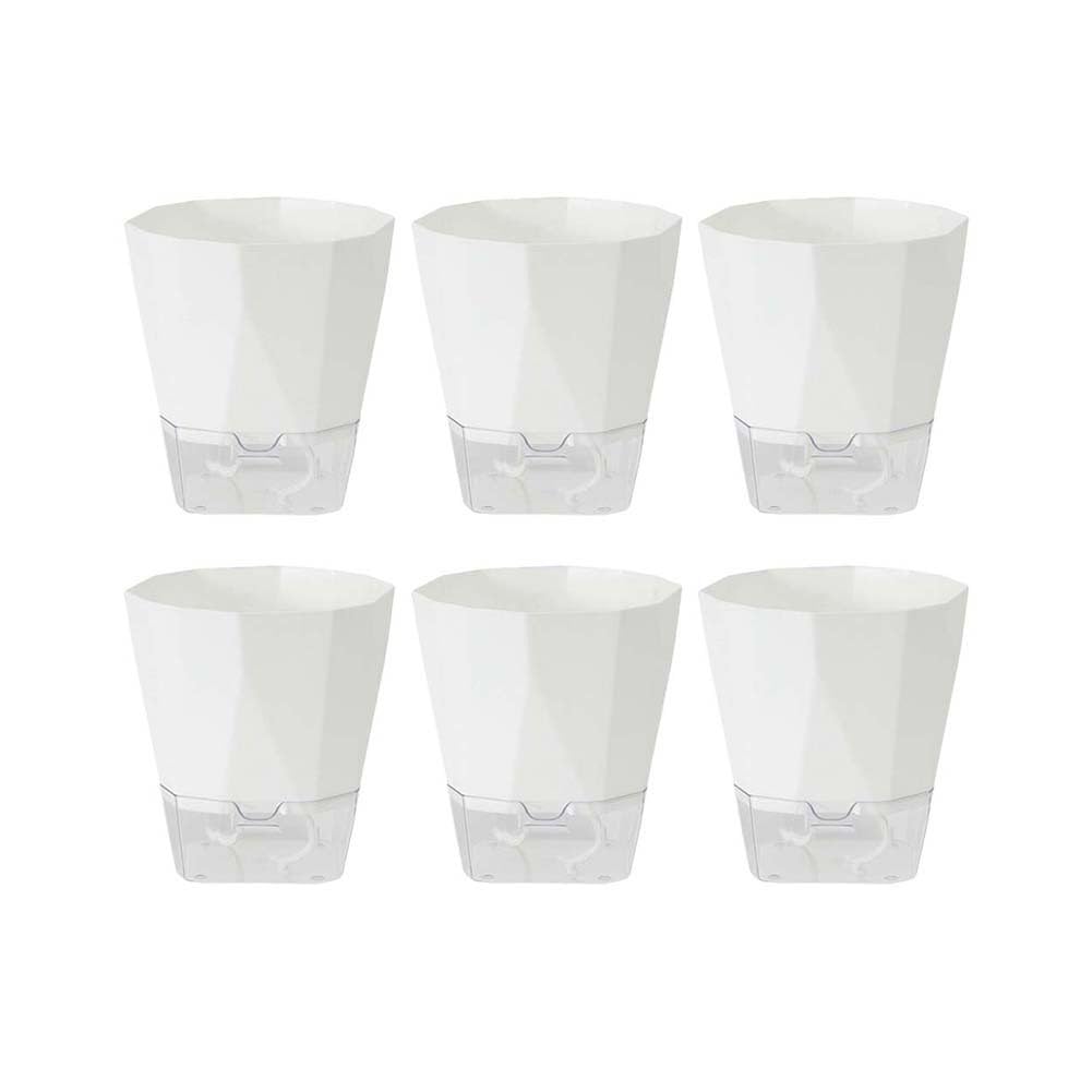 Macetas blancas de riego automático, paquete de 6 con depósito desmontable, macetas de plástico de doble capa con drenaje para interiores, oficina, hogar, jardín