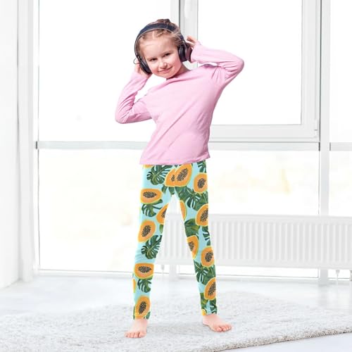 Tropical Papaya Monstera Girls' Leggings Toddler Doodles Turquoise Kids Yoga Pants Dance Active Tights 4T4