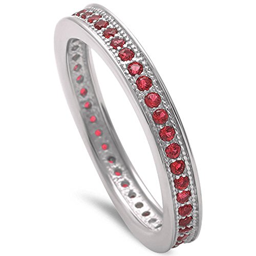 Oxford Diamond Co Simulated Ruby Eternity Band .925 Sterling Silver Ring Size 10