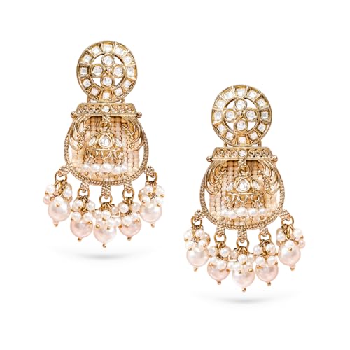Image of Rubans Long Dangler Earrings Kundan & Pearl Ethnic Jewellery Gift for Women & Girls