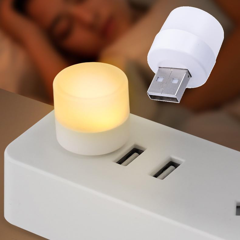 10Pcs Mini USB-Powered Night Lights Bedside LED Bulb Plug-in Lamp Portable Cordless Lamps for Home and Travel Warm