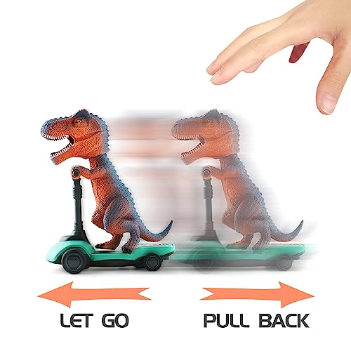 Image of DINOBROS Dinosaur Scooter Toys Pull Back Cars Mini Finger Kick Scooters Boy Toy Age 3 4 5 6, Dino Gift Sets for Kids 4-Pack