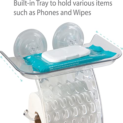Bath Bliss Suction Cup Toilet Paper Dispenser | Power Lock Suction Mount | Phone And Wipes Holder Tray | Not Tools Required |Smooth Surfaces Only | Tile | Glass | Metal | Plastic | Bathroom | Clear #TOP3