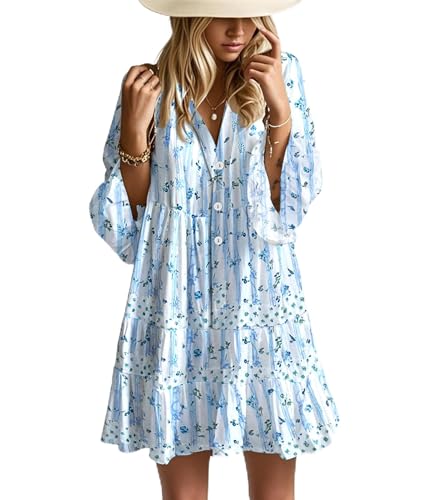 Opemiby Summer Dresses for Women 2025 Flowy Ruffle 3/4 Sleeve