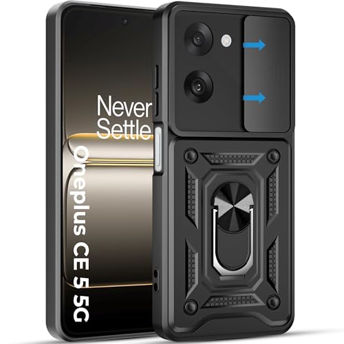Image of A rtistque Armor Bumper Back Case Cover for OnePlus Nord CE5 5G | Stylish Ring Holder & Inbuilt Stand | Sliding Camera Cover | Shockproof TPU Protective Design | Oneplus Nord Ce 5 Back Cover - Black