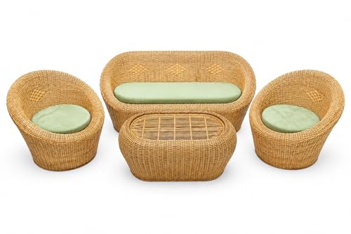 Image of 5 Seater Apple Sofa Set with Center Table | Handmade Bamboo & Cane Furniture for Living Room, Balcony, Garden & Office | Pre-Assembled Natural Rattan Seating Set