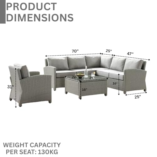 Image of DEVOKO 4 Pieces Patio Furniture Set, Outdoor Sectional Sofa HDPE Wicker Conversation Set Outside Couch with Table for Porch, Lawn, Garden, Backyard (Silver)