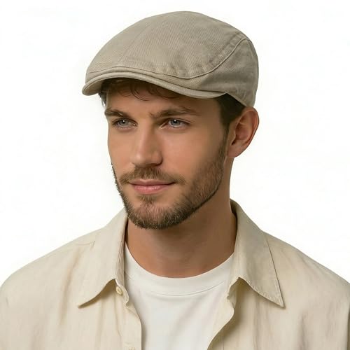 Image of ZLYC Men Cotton Flat Cap Summer Scally Ivy Gatsby Newsboy Beret Driver Cabbie Hunting Hat