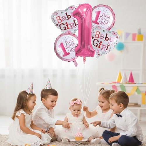 Image of Rozi Decoration Baby Girl 1st Birthday Balloon Set | Pink Number 1 Foil Balloon with Baby Girl Printed | First Birthday Party Decoration | Cute Combo for Kids Celebration