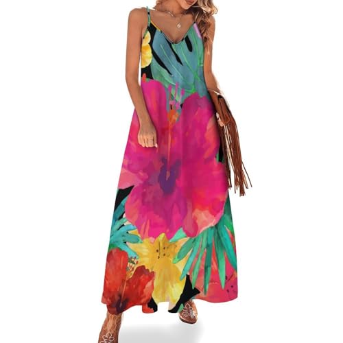 Robe longue fleurie pour femme d'été sans manches coupe maxi fluide
