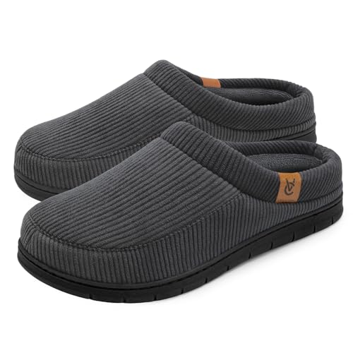 VeraCosy Men's Moccasin Slippers Comfy Soft Durable Slip-on Indoor Memory Foam House Shoes Charcoal...