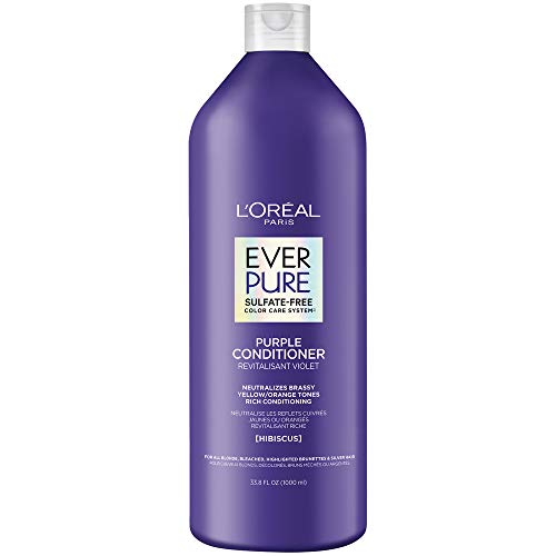 L'Oreal Paris EverPure Sulfate Free Brass Toning Purple Conditioner for Blonde, Bleached, Silver, or Brown Highlighted Hair, 33.8 Fl; Oz (Packaging May Vary)