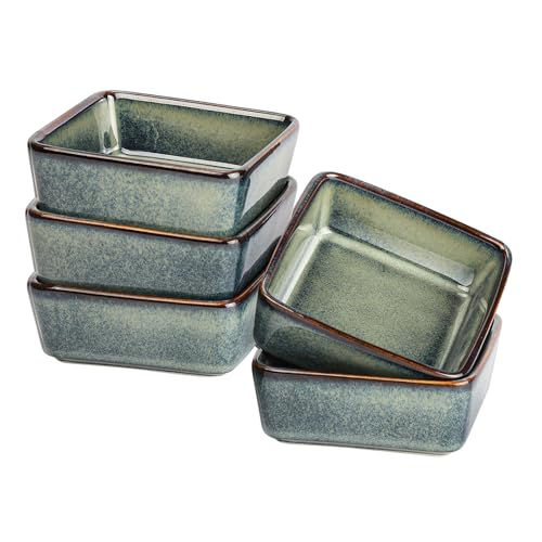 TkoYuHm 5 pack Ceramic Dipping Bowls 4 Inch Small Soy Sauce Dishes for Sushi Olive Oil Denim Blue Appetizer Plates for Charcuterie Board Condiments Snacks