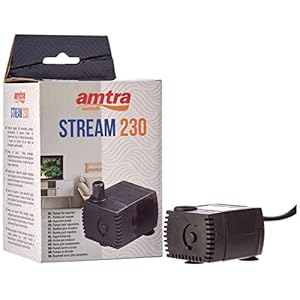 Amtra Stream 230 – Pompa sommergibile per acquario, portata d’acqua regolabile, 230 lt/h – 1,9W – 230v, per Fontanella Gatti, Laghetti e Fontane