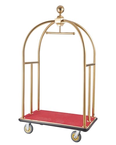 VEVOR Chariot à Bagages Hôtel, 500 kg, Chariot Porte-bagages Concierge Finition Inox Brossé, Montants Incurvés, avec Moquette Rouge, Roues Caoutchouc 15,24...