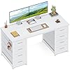 Coleshome Bureau avec 8 Tiroirs en Tissu, 120x48cm Bureau Blanc avec Rangement Table d'ordinateur avec Casque, Table Informatique pour Salon Domicile