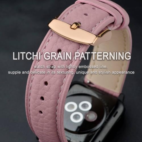 Image of ANNEFIT Watch Band 16mm, Quick Release Textured Padded Leather Straps with Rose Gold Buckle for Men and Women (Pink)