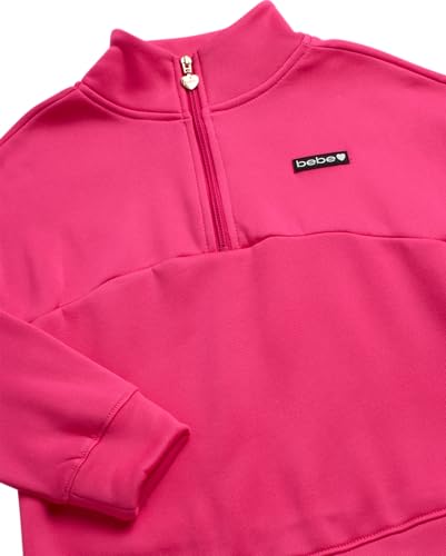 bebe Girls' Jogger Set - 2 Piece Fleece Mock Neck Quarter Zip Pullover Sweatshirt and Cargo Jogger Pants for Girls (7-12)3